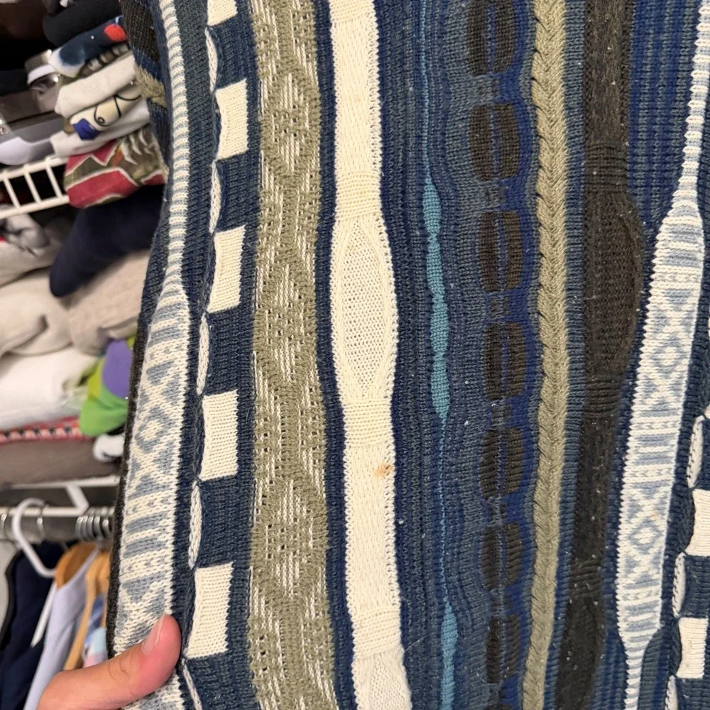 Vintage 3D Knit Sweater Mens M Blue Coogi Style Textured Crewneck Retro Pullover - Picture 5 of 6